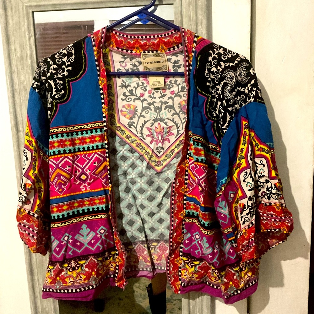 Flying Tomato Multicolor Patterned Kimono